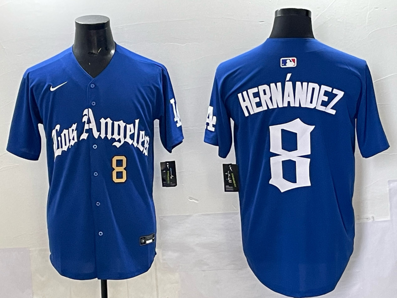 Men Los Angeles Dodgers #8 Hernandez Blue 2025 Nike MLB Jersey style 005